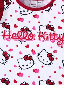 HELLO KITTY AND FRIENDS | SHEIN Baby Girl Cartoon Print Round Neck Flutter Sleeve Cute Romper - Red - View 4