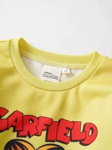 GARFIELD | SHEIN 小男孩圓領卡通角色印花衛衣與長褲套裝 - 黃色 - 查看 4
