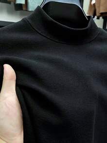 ZURIURI Men's High Neck Long Sleeve T-Shirt, Black Solid Color Top, Casual Style, Daily Wear, Outdoor Use, Comfortable Fabric, Spring Autumn Winter - Black - View 3