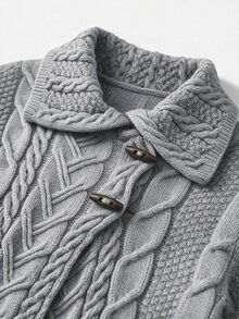 Omancia Elegant Lapel Horn Button Long Sleeve Design Women's Cardigan - Grey - View 5