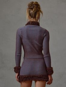 MUSERA Contrast Ribbed Knit Cut Out High Neck Top Fall Winter Everyday Causal Going Out Cool Girl Forces - Multicolor - View 6