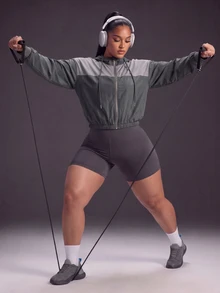 Powerista Women's Plus Size Loose Hooded Long Sleeve Sports Sweatshirt Jacket - Army Green - View 6