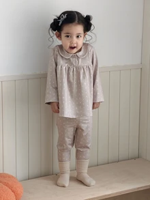 DAZY Infant (Girl) Peter Pan Collar Long Sleeve All-Over Floral Print 2 Pieces Loungewear Set - Beige - View 4