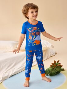 Blippi X SHEIN 小男孩短袖上衣與長褲居家休閒套裝 - 藍色 - 查看 6