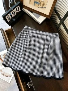 Muvela Women's Plaid Casual Versatile Daily Wear Mini Skirt - Black and White - View 2