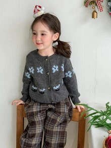 DAZY Infant/Toddler (Girl) Round Neck Long Sleeve Autumn/Winter Cardigan - Grey - View 3