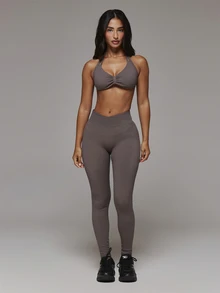Musera Sport Double Strap Detail Ruched Bust Open Back Halterneck 2 Pieces Sports Bra Multipack Sport Essentials Basics Autumn Fall Winter - Multicolor - View 3