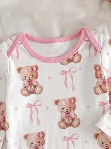 Newborn Baby Girl Cute Cartoon & Floral Pattern Long Sleeve Loungewear Set Autumn - Multicolor - View 4