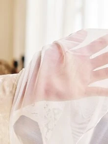 Côtesoire Váy ngủ ngắn tay nữ phối ren phong cách thường ngày mặc ở nhà - Màu be - Xem 7