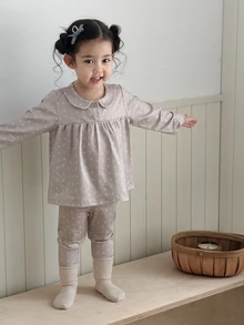 DAZY Infant (Girl) Peter Pan Collar Long Sleeve All-Over Floral Print 2 Pieces Loungewear Set - Beige - View 5