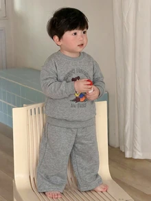 DAZY 嬰兒男童圓領卡通背心與長褲2件套居家服 - 灰色 - 查看 7