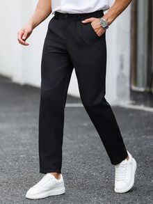 Manfinity Homme 男士素色休閒商務西裝長褲，適合日常通勤、輕鬆工作環境或半正式場合，也是送給男友和丈夫的理想禮物 - 黑色 - 查看 4