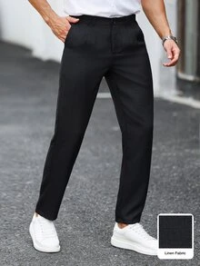 Manfinity Homme 男士素色休閒商務西裝長褲，適合日常通勤、輕鬆工作環境或半正式場合，也是送給男友和丈夫的理想禮物 - 黑色 - 查看 1