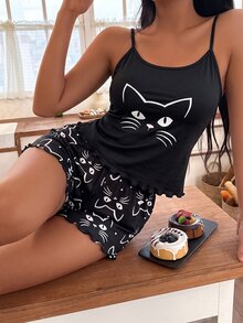 Dream Adore Cartoon Print Camisole & Shorts Pajama Set For Women - Multicolor - View 6