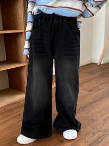 Dazy Kids 女童牛仔褲 春夏季新款 後口袋水鑽裝飾喇叭褲 大號 - 深灰色 - 查看 1
