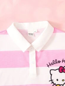 HELLO KITTY AND FRIENDS | SHEIN تي شيرت كاجوال يومي بأكمام قصيرة مطبوع برسومات كرتونية للفتيات المراهقات - وردي - مشاهدة 3