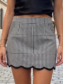 Muvela Women's Plaid Casual Versatile Daily Wear Mini Skirt - Black and White - View 6
