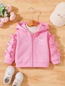SHEIN جاكيت صوف مبطن بغطاء رأس وسحاب للبنات الصغيرات بلون موحد مناسب للخريف/الشتاء - وردي مغبر - مشاهدة 6