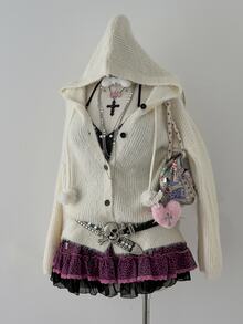 Sunspun Plus Size Women Solid Color Casual Versatile Daily Wear Hooded Cardigan - Brown - View 4