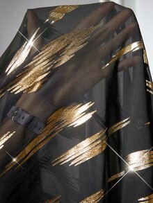 Reflora 大尺碼女款金色箔飾滾邊捲袖單排扣時尚襯衫 - 黑色 - 查看 7