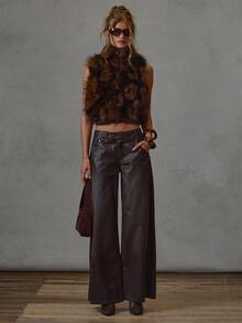 MUSERA Celana Jeans Denim Model Longgar Berpinggang Rendah dengan Efek Vintage, Cocok untuk Musim Gugur dan Musim Dingin, Sehari-hari, Kasual, Kembali ke Sekolah. - Coklat - View 1