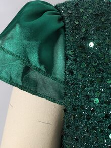 SHEIN فستان سهرة أنيق للبنات لحفلات الزفاف ووصيفات العروس والمناسبات الرسمية والحفلات الصاخبة، مناسب لحفلات التخرج، أخضر داكن خريفي - أخضر داكن - مشاهدة 5