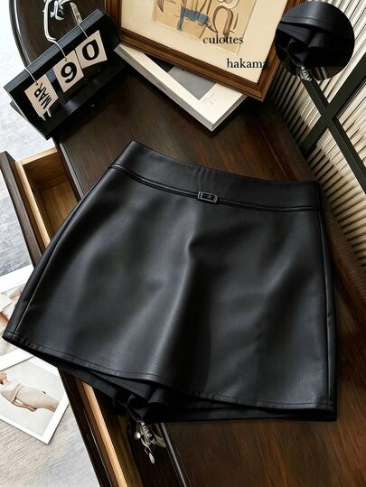 Franclia Women's Ultra Skirt, Solid Color Metal Buckle Skirt With Inner Shorts, Skort, Party Wear Casual Commute Multi-Purpose High Waist A-Line Skirt, Suitable For Spring, Summer, Autumn And Winter