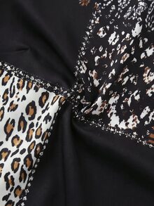 Linhara CURVE Bohemian Patchwork Leopard Print Iron-On Women's Vintage Loose Casual Long Sleeve Shirt Fall - Black - View 5