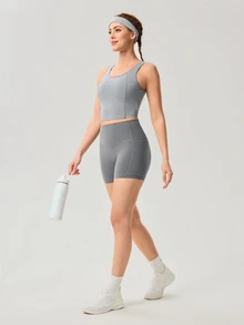 OutZeal Women Sports Bra Daily Casual Soft Stretch Bra-In Back Cut-Out Design Active Tops - Dark Grey - View 5