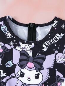 HELLO KITTY AND FRIENDS | SHEIN Young Girl Cartoon Pattern Sleeveless Round Neck High Waist Bow Decor Dress - Multicolor - View 5