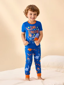 Blippi X SHEIN 小男孩短袖上衣與長褲居家休閒套裝 - 藍色 - 查看 5