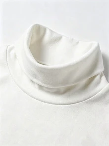 Resyla Women's High Neck Long Sleeve Solid Color Knit T-Shirt, Spring/Autumn - White - View 3