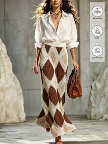 LUMIGAL Women's Geometric Pattern Fashionable Elegant Sweater Skirt - Multicolor - View 1