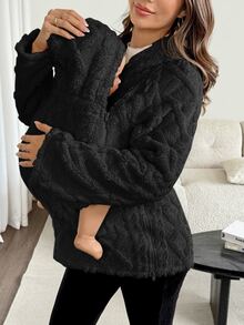 SHEIN Maternity Plush Comfortable Pocket Hooded 3-In-1 Jacket - Black - View 8
