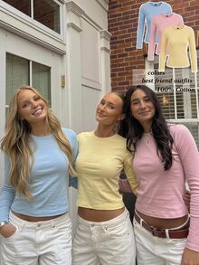 CovetEZ 3PCS Women Round Neck Long Sleeve T-Shirts - Multicolor - View 2