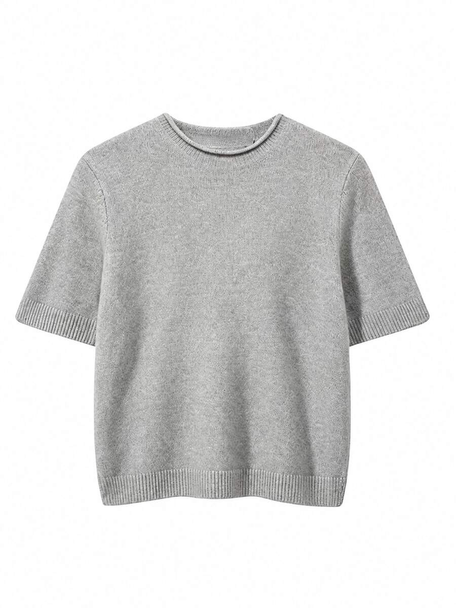 Olithes Women's Solid Color Casual Versatile Daily Knit Top - Light Grey - View 1