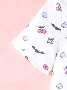 HELLO KITTY AND FRIENDS | SHEIN تي شيرت كاجوال يومي بأكمام قصيرة مطبوع عليه رسومات كرتونية للفتيات الصغيرات - متعدد الألوان - مشاهدة 6