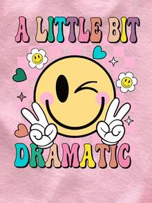 Young Girl Smile Graphic Letter Long Sleeve Tee & Pants Set, Blue Pink Colorful (3 Pcs) Fall Winter - Multicolor - View 4