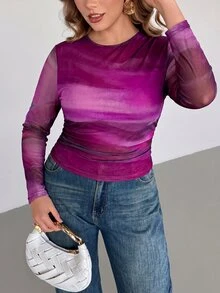 Auralis Plus Size Women Tie Dye Casual Versatile Everyday T-Shirt - Multicolor - View 4