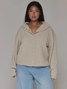 MUSERA Plus Size Beige Knit Button Down Cardigan Spring Summer Casual Everyday Day Outfit Going Out - Camel - View 1