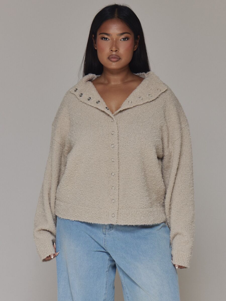 MUSERA Plus Size Beige Knit Button Down Cardigan Spring Summer Casual Everyday Day Outfit Going Out - Camel - View 1
