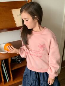 Dazy Kids Tween Girl) Loose Round Neck Bow Pullover Sweatshirt, Long Sleeve Basic Layering Top, Autumn/Winter - Pink - View 4