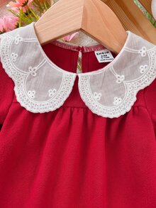 SHEIN 女嬰針織紅色拼接彼得潘領休閒洋裝 - 彩色 - 查看 8