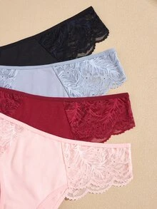 Lullawish 4PCS Women Contrast Lace Comfortable Briefs - Multicolor - View 3