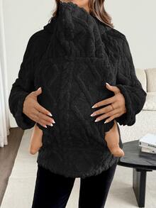 SHEIN Maternity Plush Comfortable Pocket Hooded 3-In-1 Jacket - Black - View 5