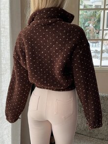 CovetEZ Jaket Wanita Gaya Korea Nyaman dengan Resleting Motif Jacquard Lengan Panjang - Coklat - View 2