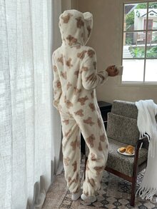 CovetEZ Women's Cartoon Pattern Casual Daily Wear Jumpsuit Long Pants - Beige - View 2