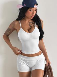 Coolane Women's Casual Solid Color Pleated Camisole Top - White - View 4