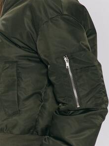 MUSERA Oversized Faux Fur Collar Thick Padded Zip Through Ribbed Waist Bomber Style Jacket Fall Autumn Winter Daily Everyday Outerwear - Army Green - View 6