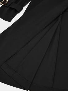 Sweetra Plus Size Women's Solid Color Double-Breasted Casual Loose Long Trench Coat - Black - View 11